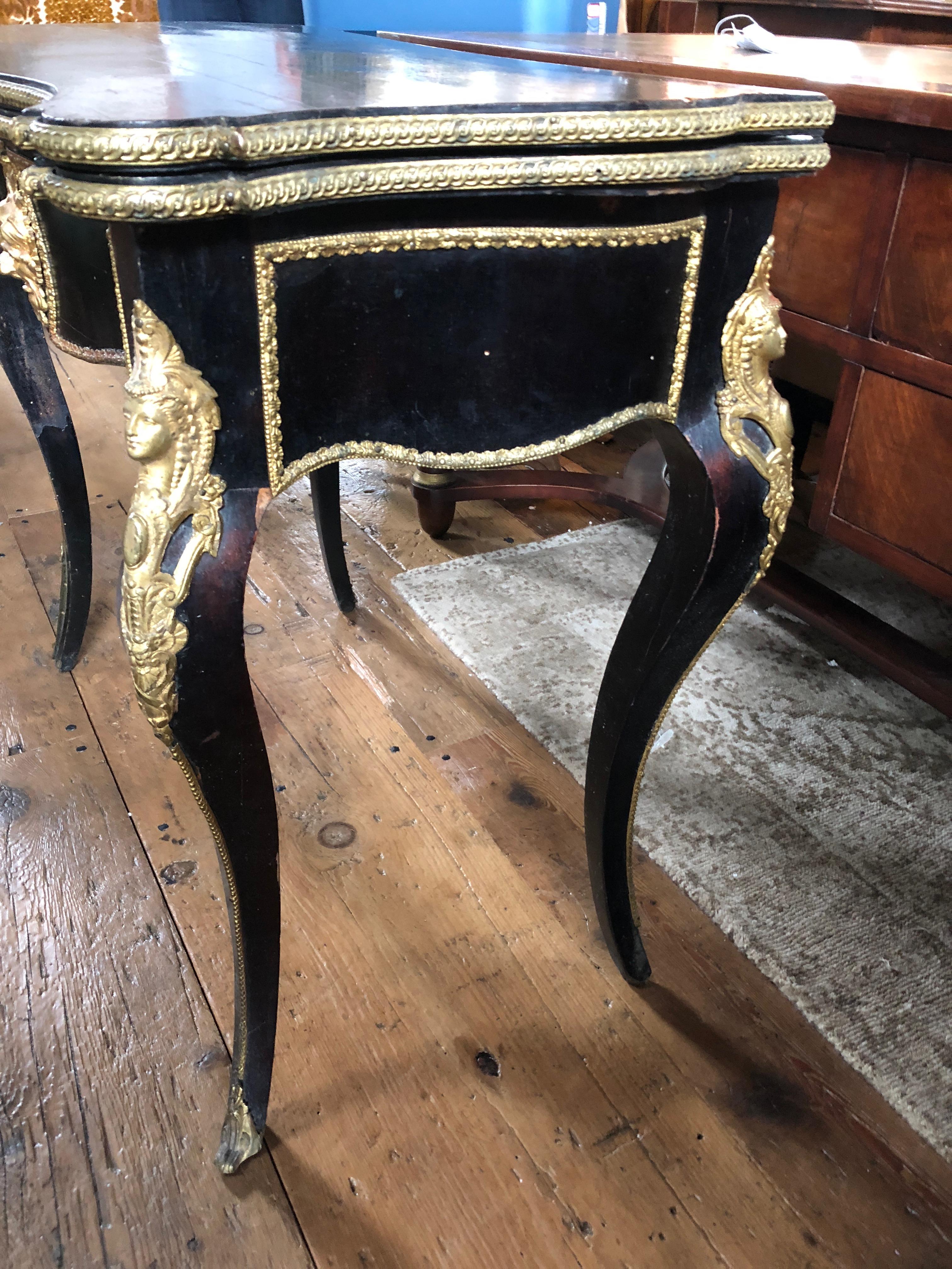 Elegant Black and Gold Louis XVI Style Console Game Table In Good Condition In Hopewell, NJ