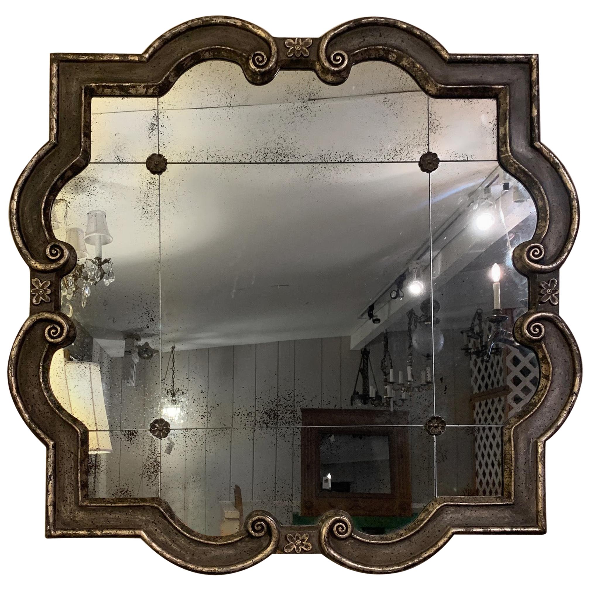 Elegant Black and Silvered Ghosted Aged Mirror