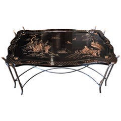 Elegant Black Chinoiserie Coffee or Cocktail Table