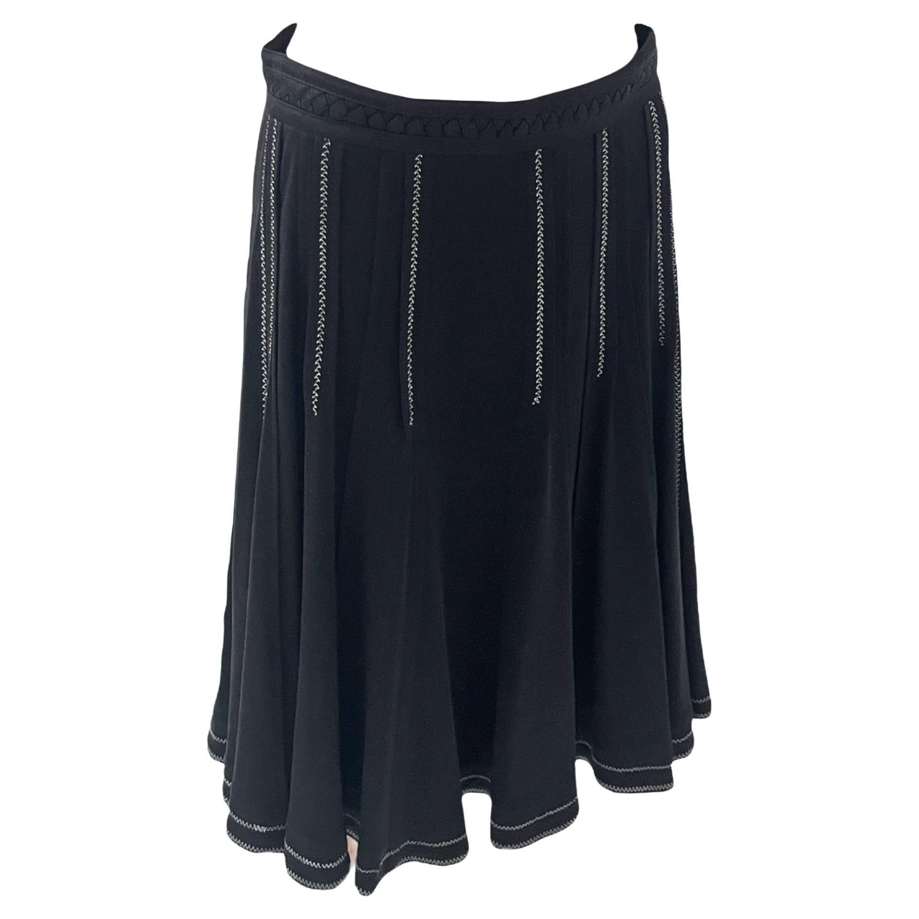Elegant Black Flared Skirt with Embroidered Detailing by Class Roberto Cavalli