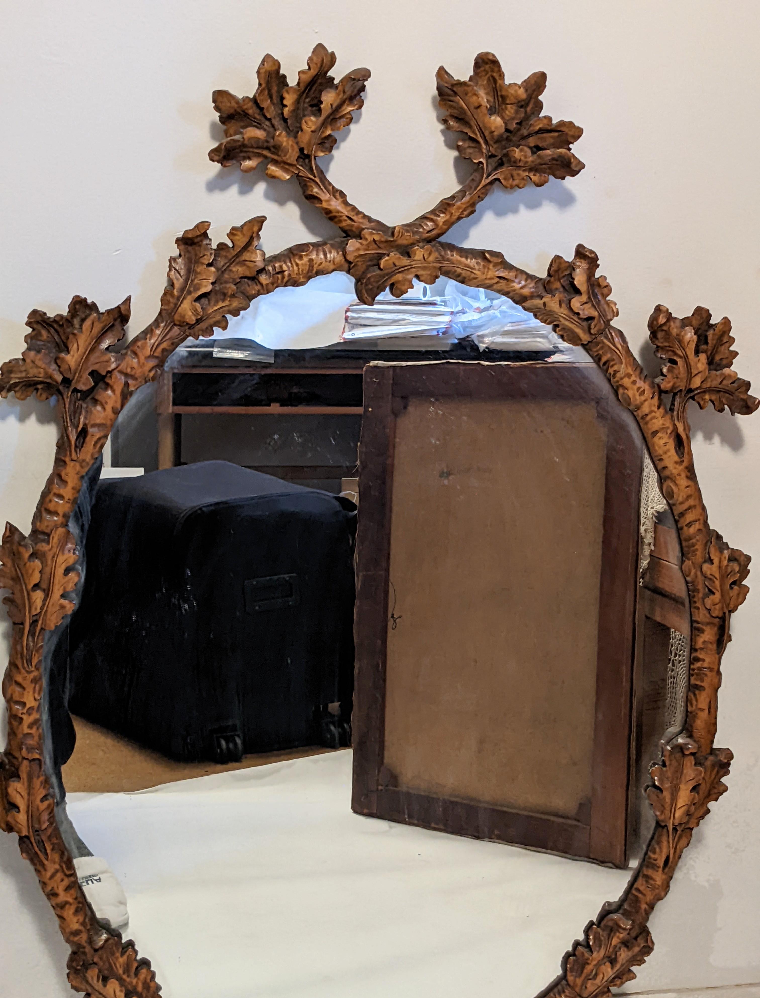 Elegant Black Forest Hand Carved Oak Leaf Mirror 2