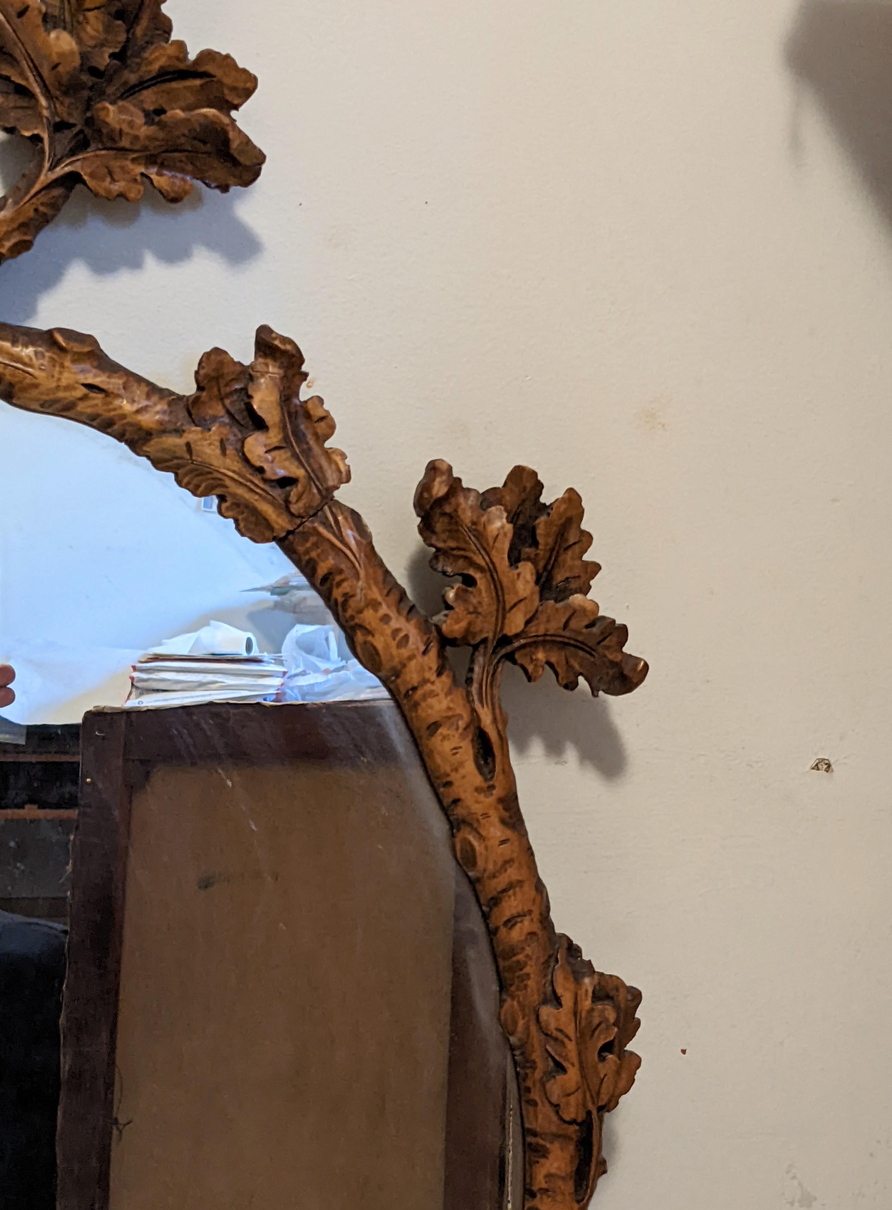 Elegant Black Forest Hand Carved Oak Leaf Mirror 3