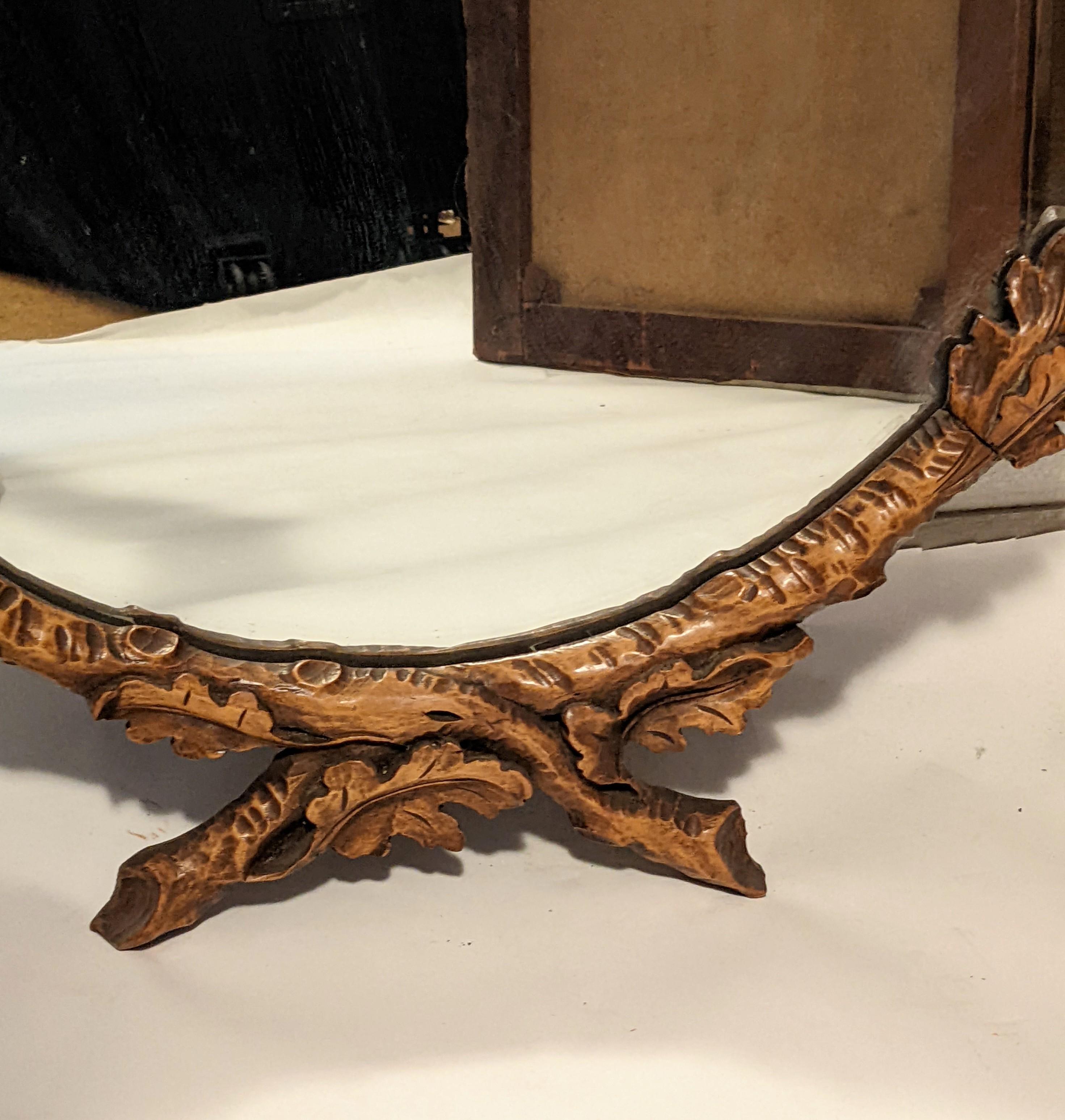 Elegant Black Forest Hand Carved Oak Leaf Mirror 5