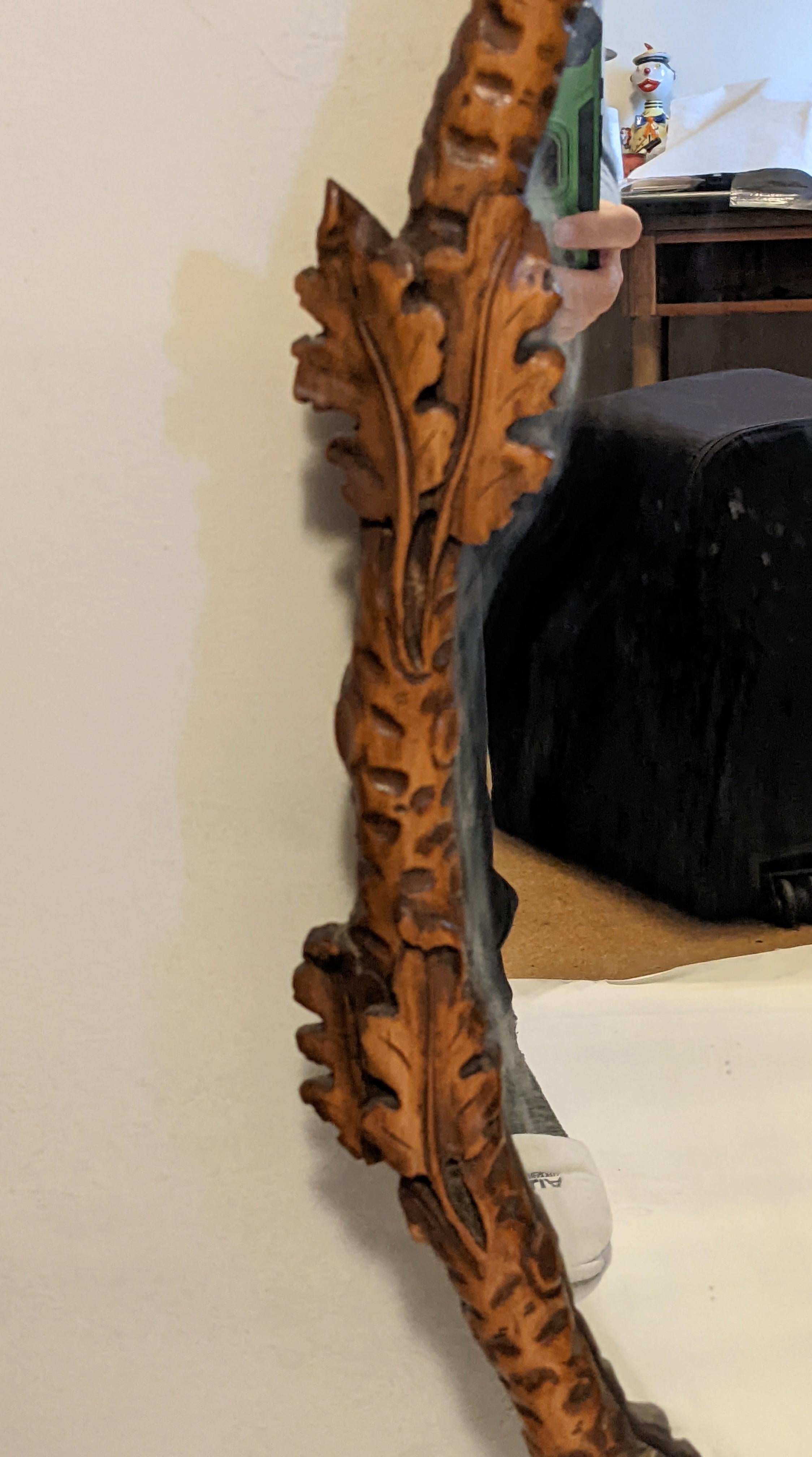 Elegant Black Forest Hand Carved Oak Leaf Mirror 6