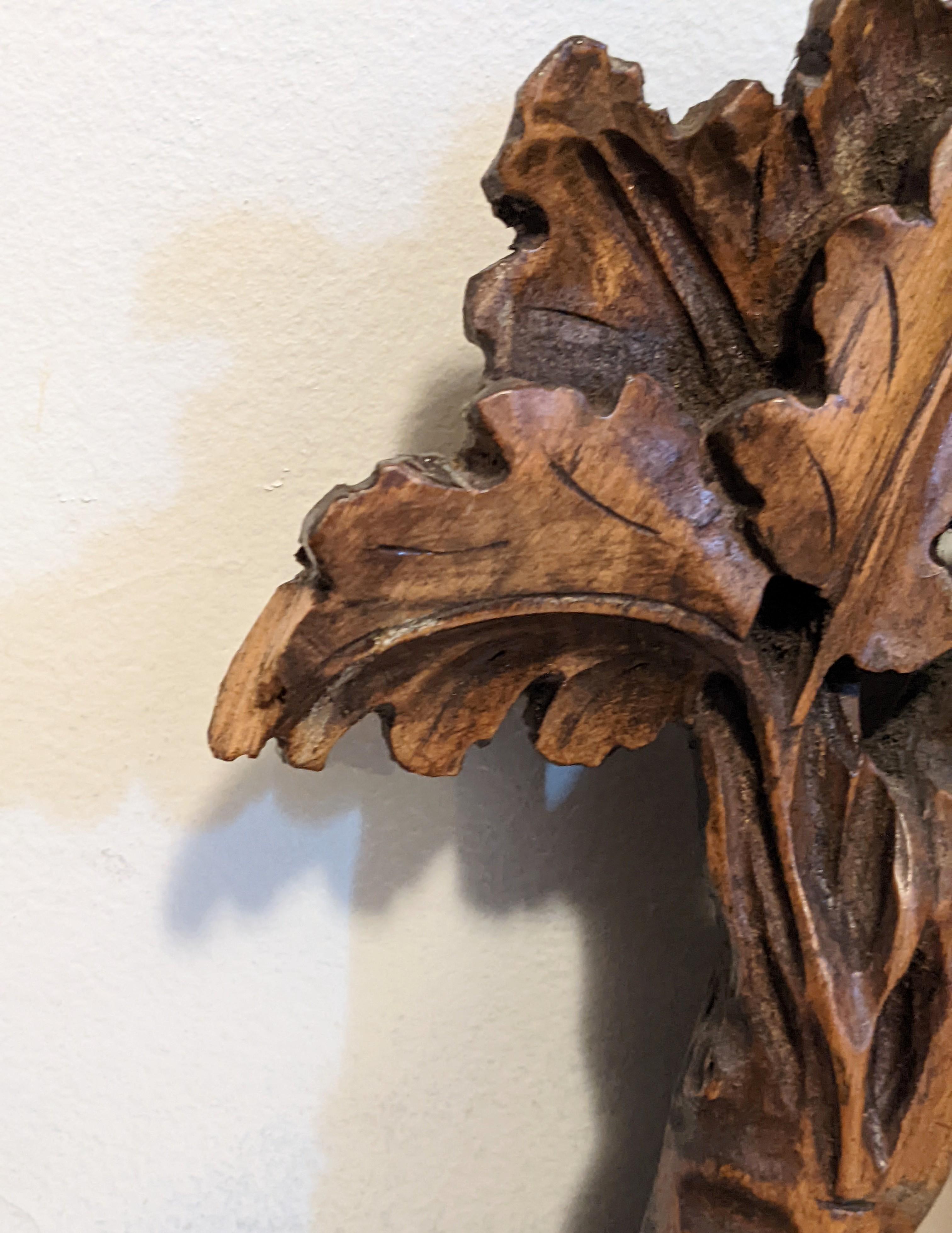 Elegant Black Forest Hand Carved Oak Leaf Mirror 7