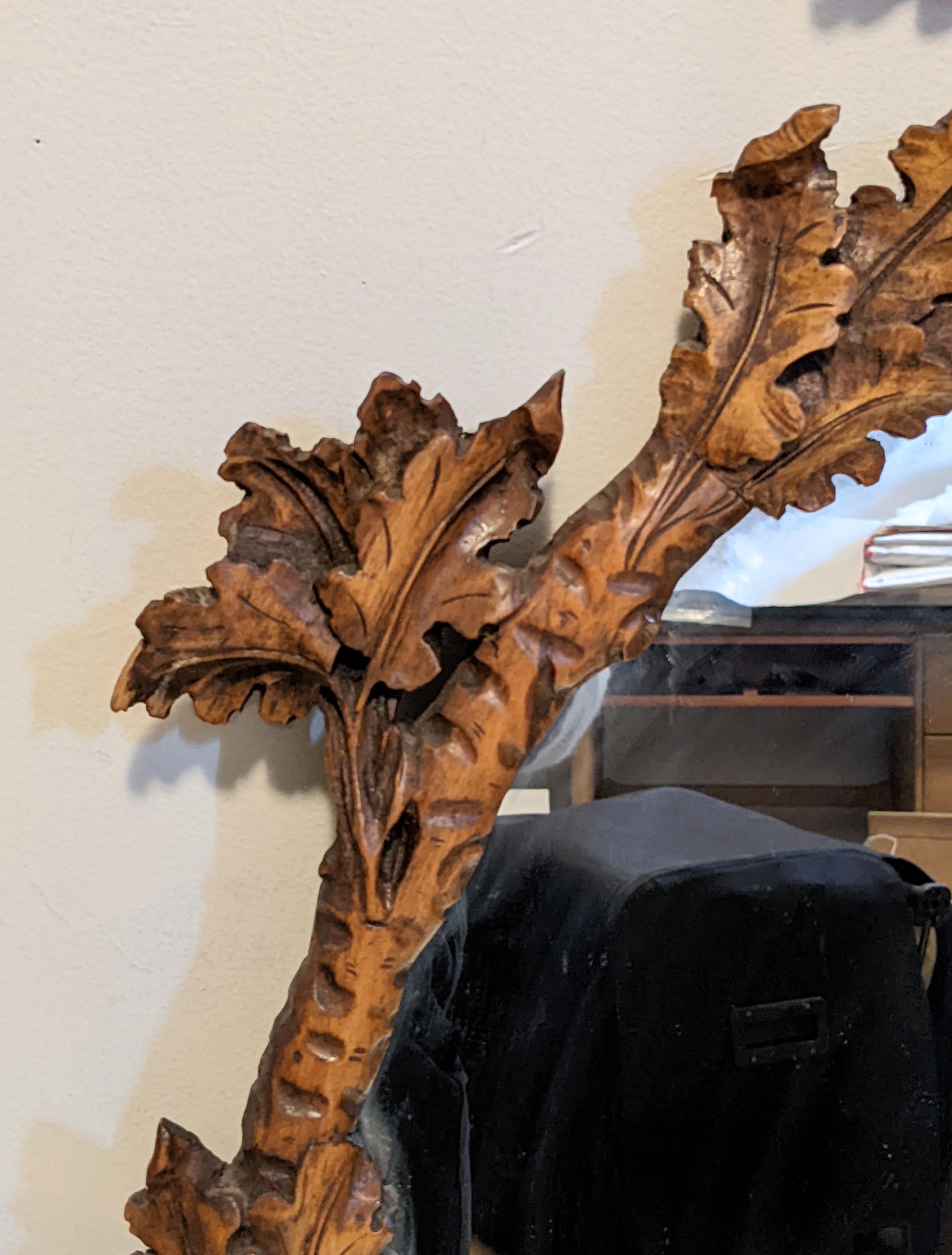 Elegant Black Forest Hand Carved Oak Leaf Mirror 8