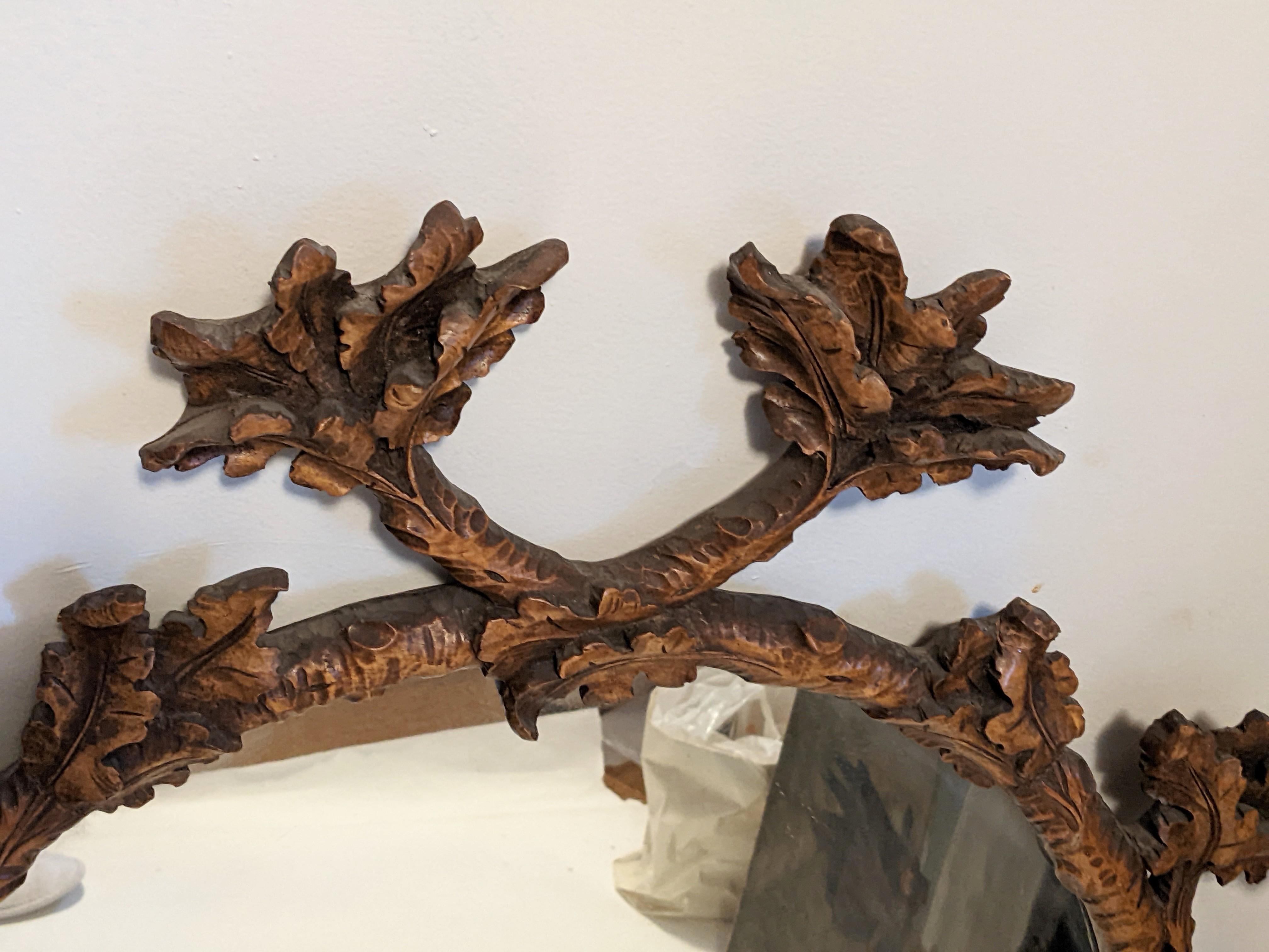 Elegant Black Forest Hand Carved Oak Leaf Mirror 9