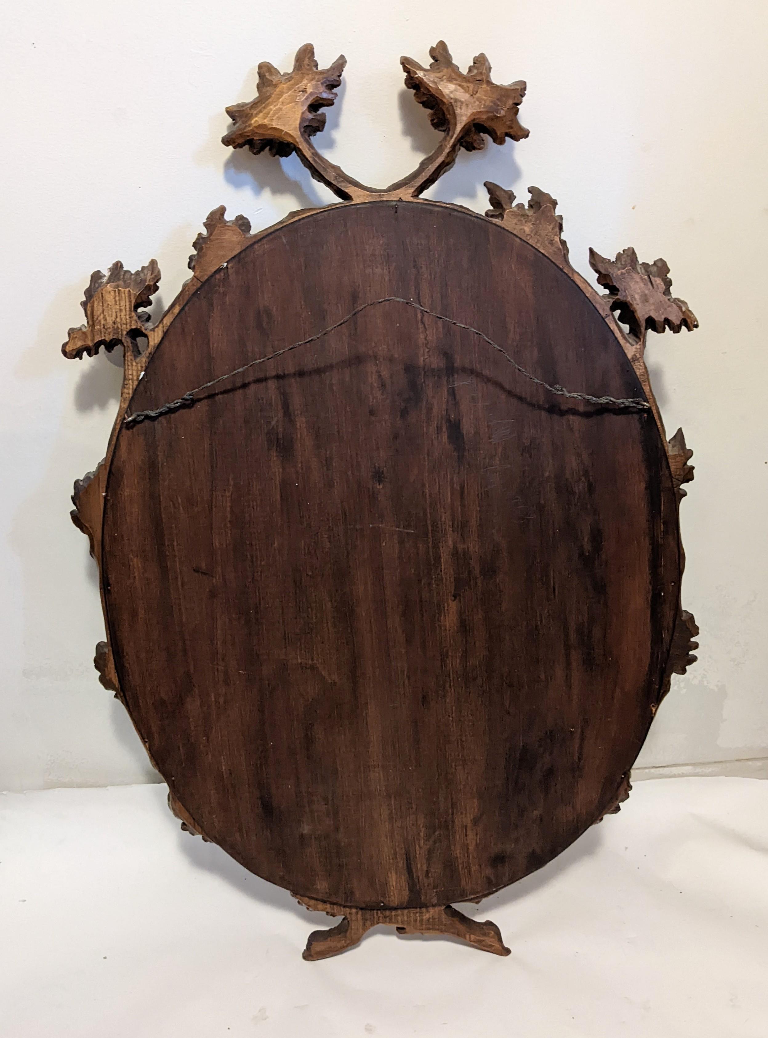 Elegant Black Forest Hand Carved Oak Leaf Mirror 11