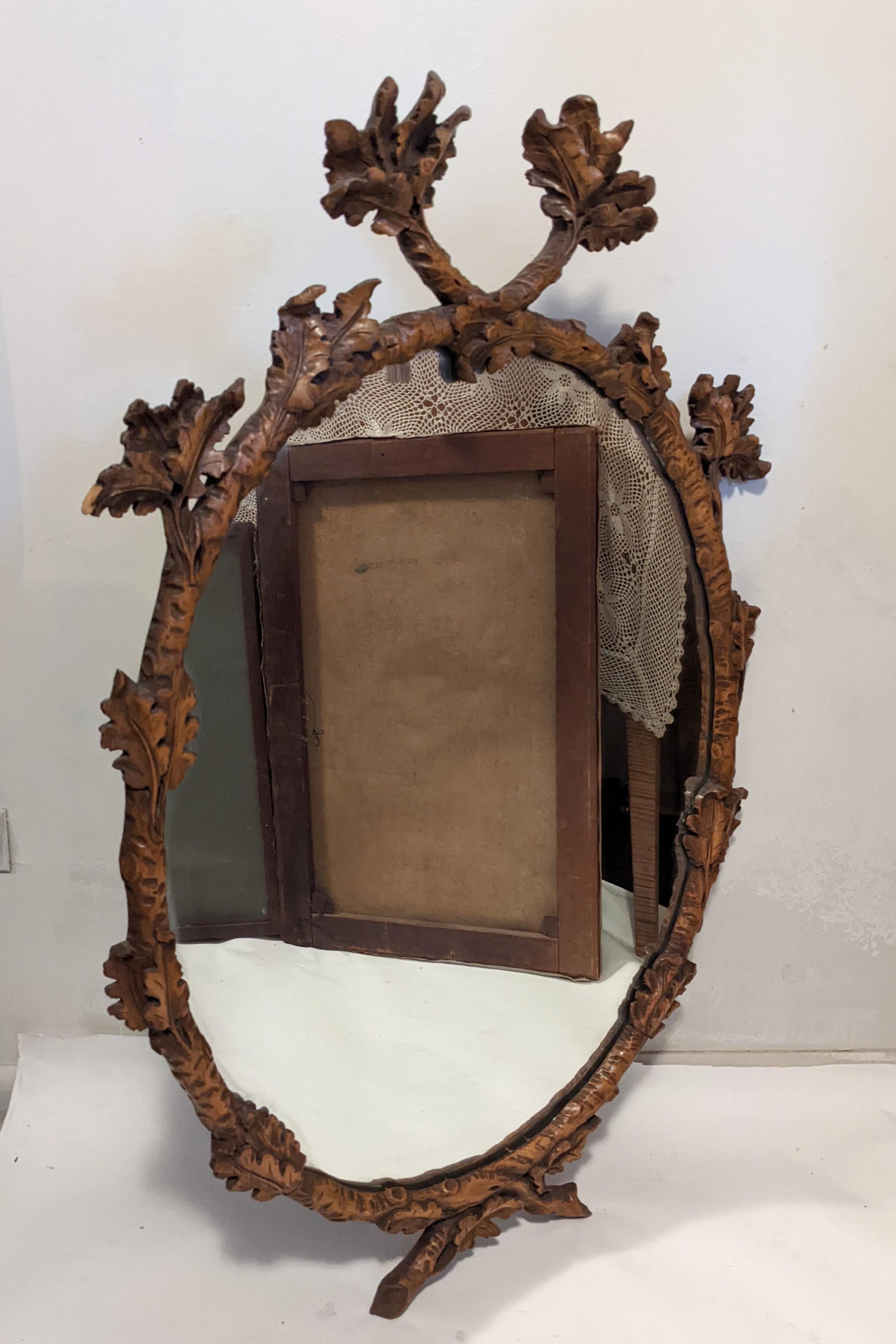 Hand-Carved Elegant Black Forest Hand Carved Oak Leaf Mirror