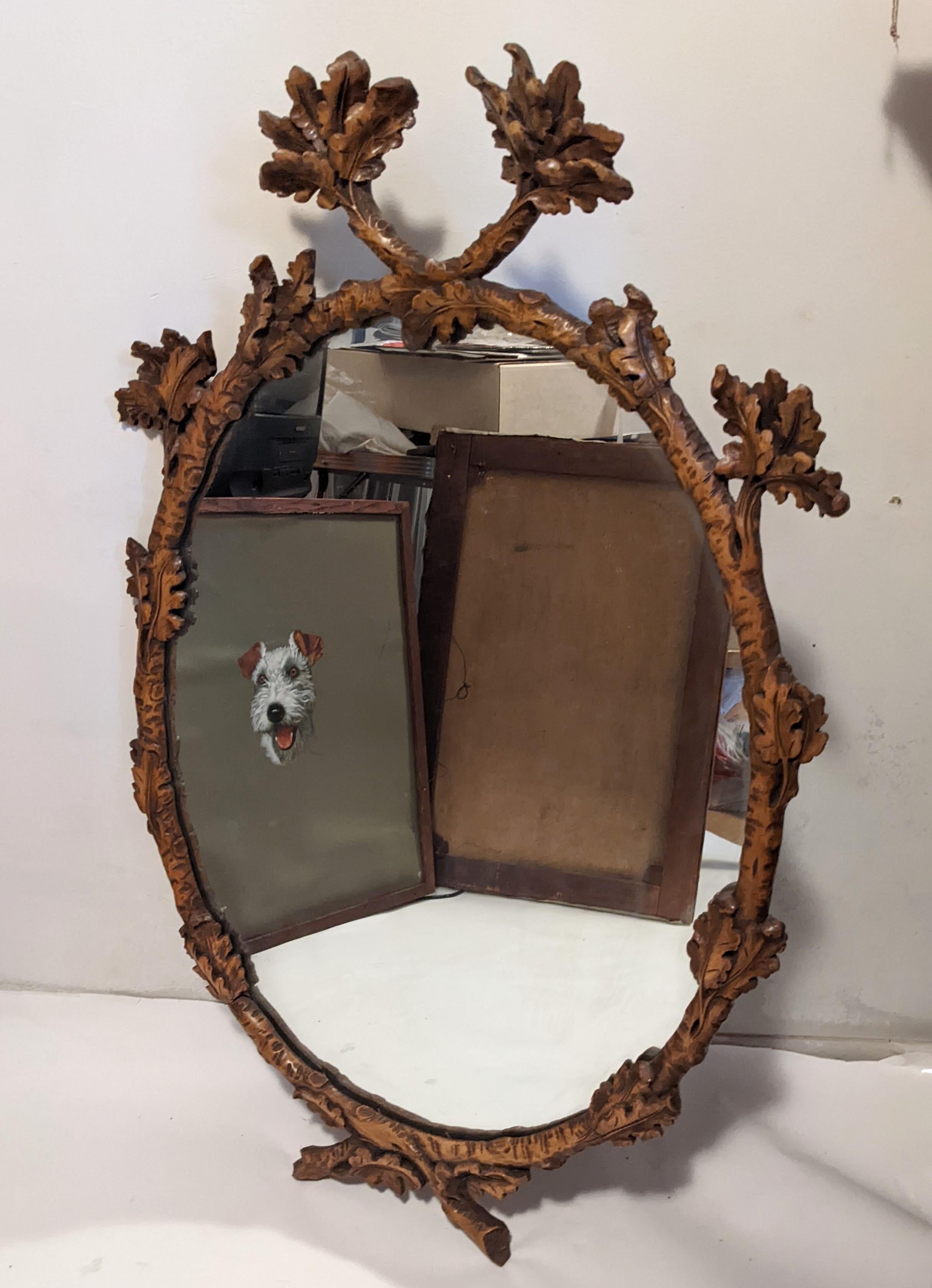 Elegant Black Forest Hand Carved Oak Leaf Mirror In Good Condition In Riverdale, NY