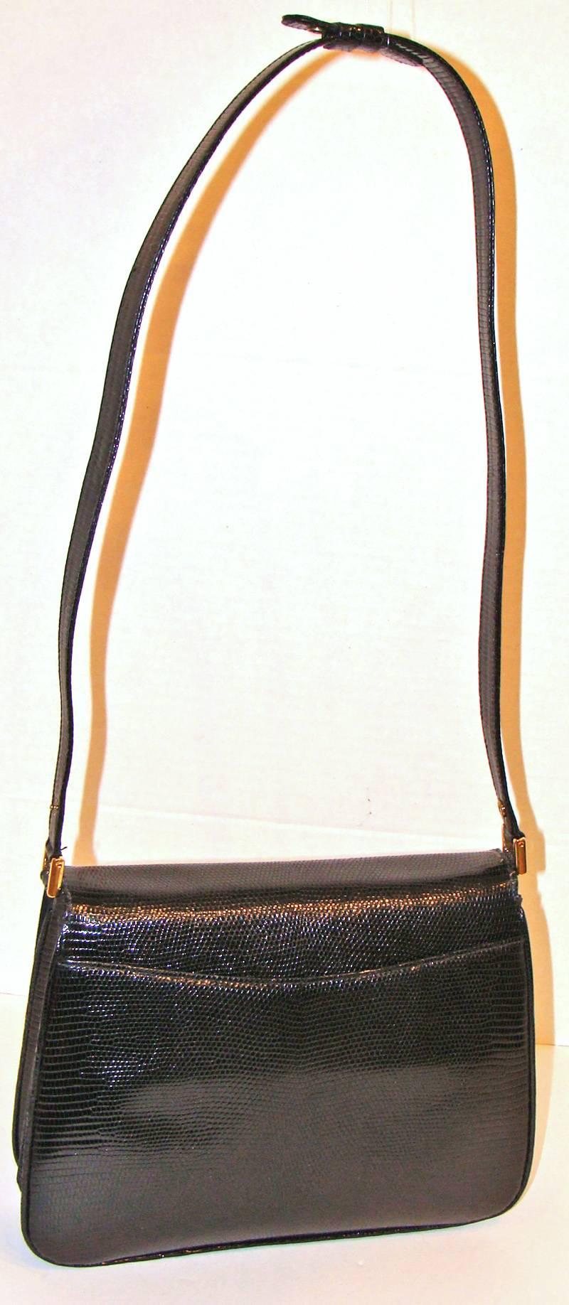 Women's or Men's Elegant Black Gucci Lizard Shoulder Bag with Adjustable Strap SPRING!