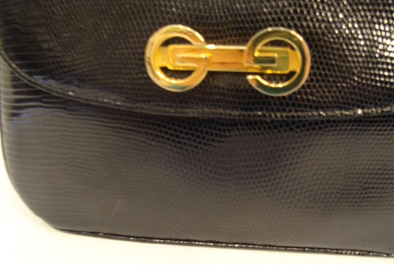 Elegant Black Gucci Lizard Shoulder Bag with Adjustable Strap SPRING! 3