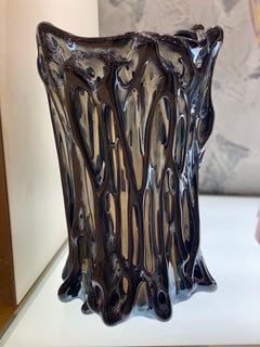 Elegant Black Iridescent Murano Glass Vase