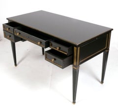 Elegant Black Lacquer and Brass French Style Desk or Bureau Plat
