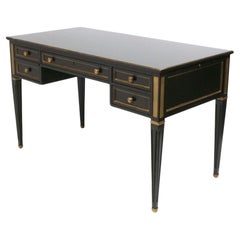Elegant Black Lacquer and Brass French Style Desk or Bureau Plat