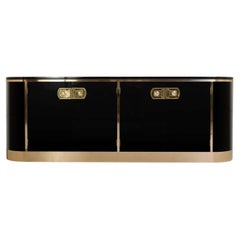 Elegant Black Lacquer and Polished Brass Sideboard/Credenza by Mastercraft