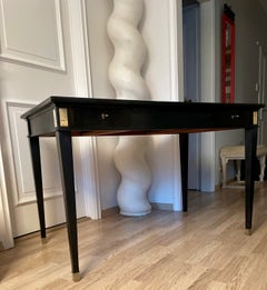 Elegant Black Lacquer Desk Bureau Plat Attributed to Jacques Quinet France 1950