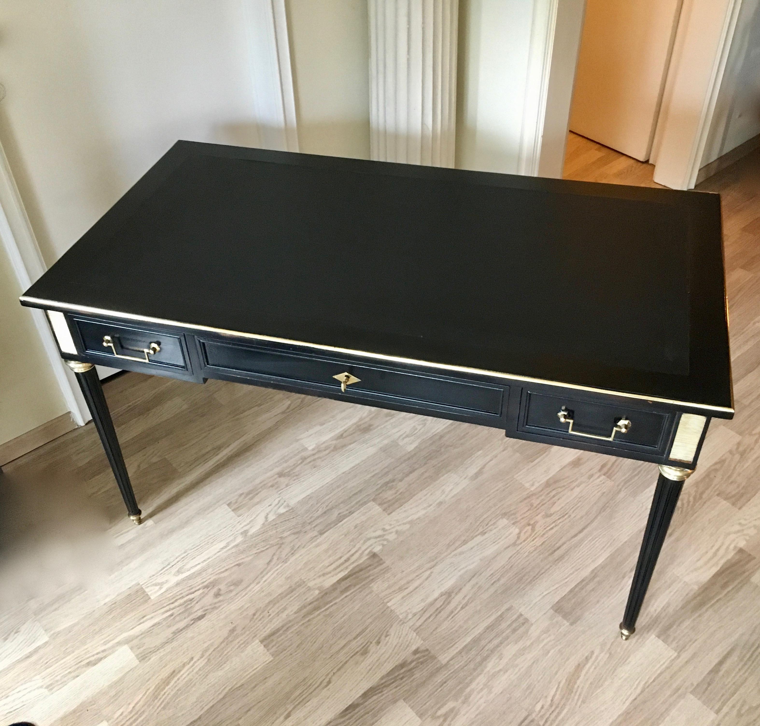 Elegant Black Lacquer Desk with Brass Details by Maison Jansen, France, 1950 3