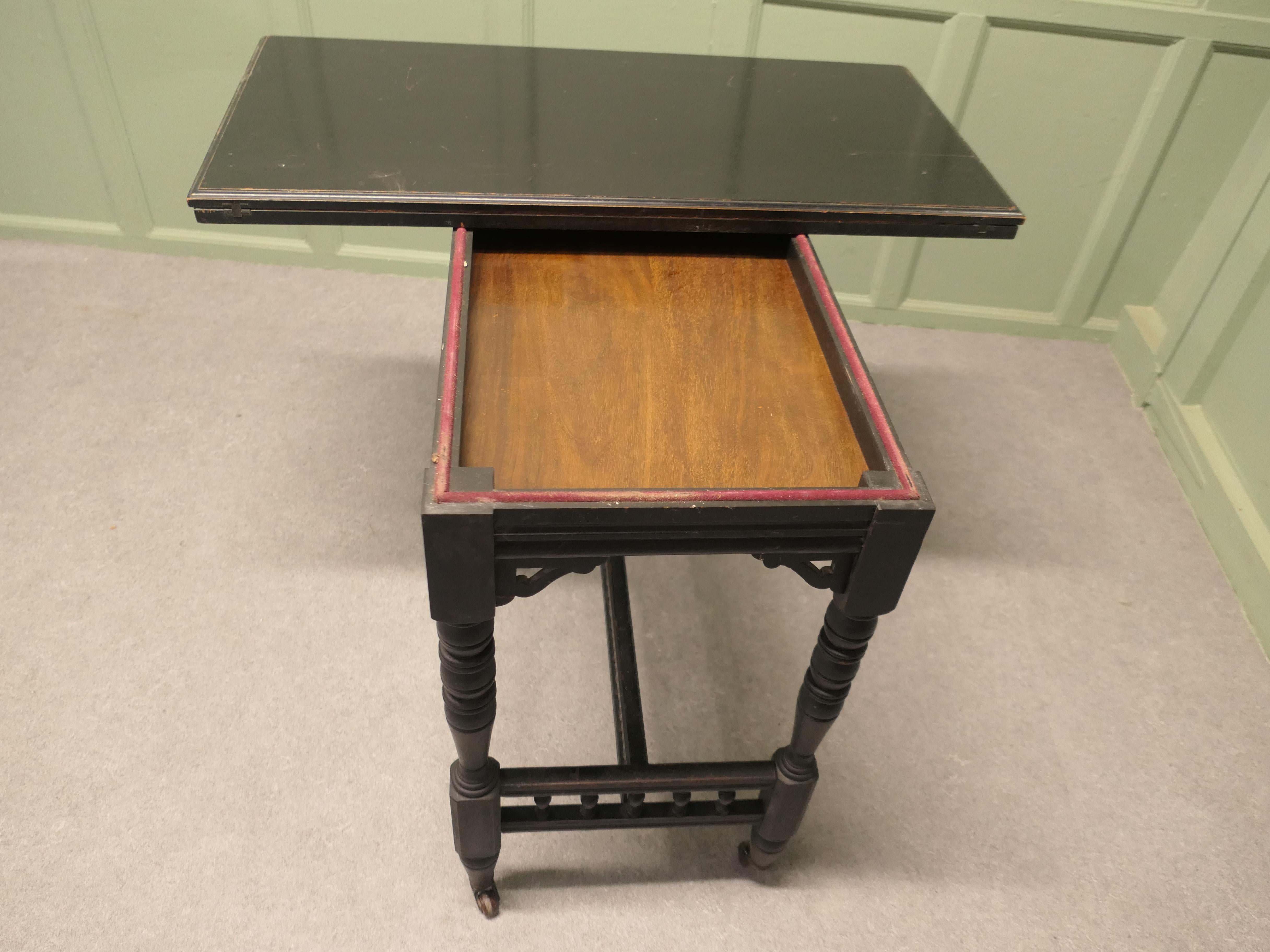 19th Century Elegant Black Lacquer Games, Card or Hall Table For Sale