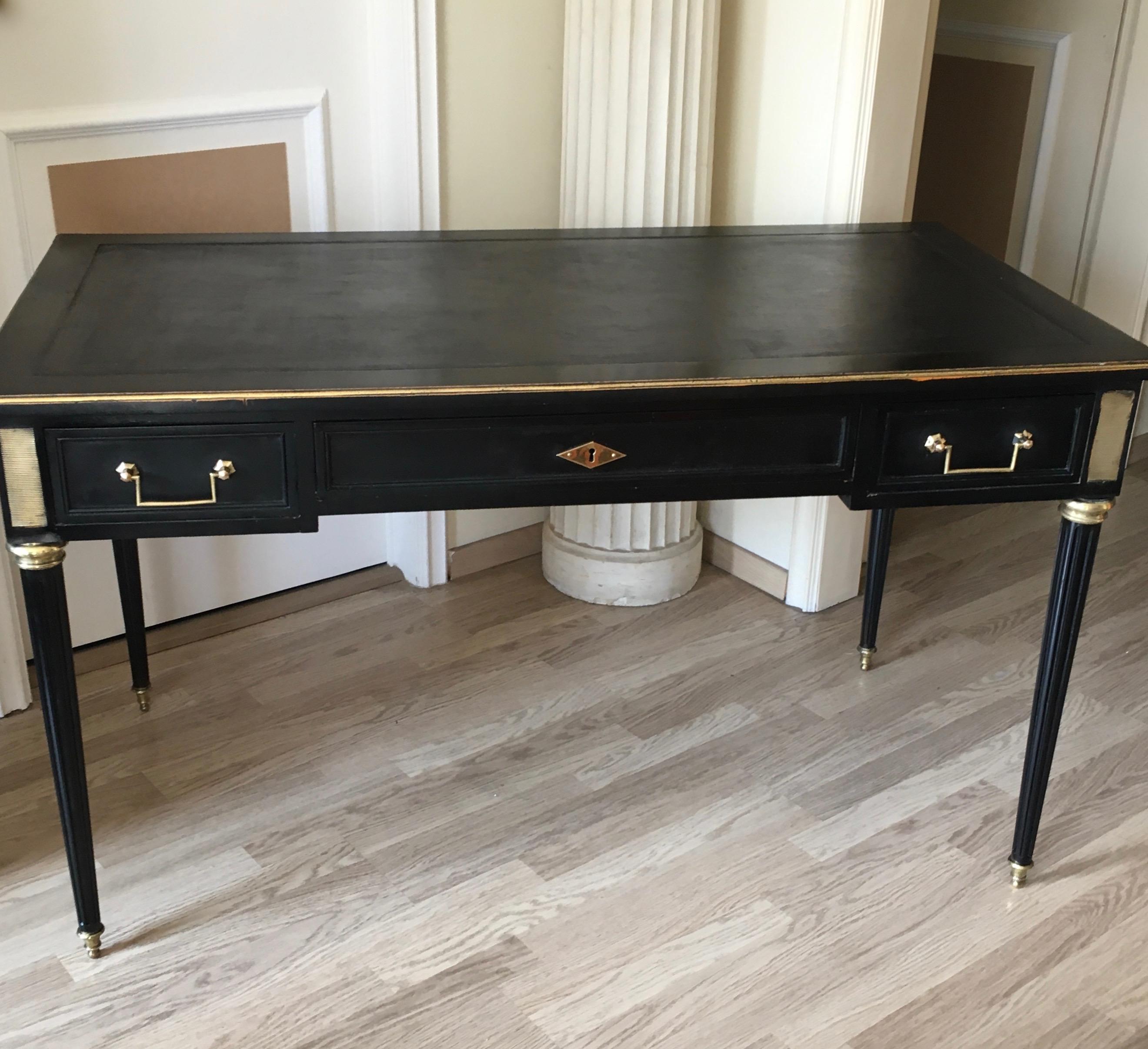 Mid-20th Century Elegant Black Lacquer Writing Table by Maison Jansen, France 1950