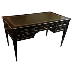 Elegant Black Lacquer Writing Table Desk by Maison Jansen, France, 1950