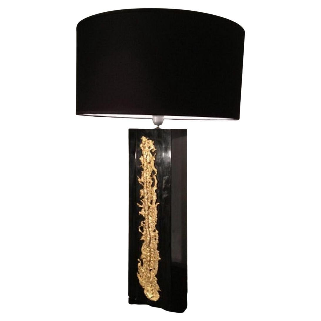 Elegant Black lacquered Lamp with Decorative Bronze Element For Sale