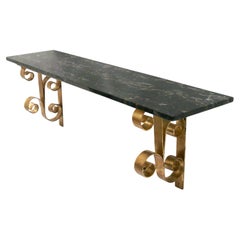 Elegant Black Marble and Gilt Metal Console Table or Wall Shelf 