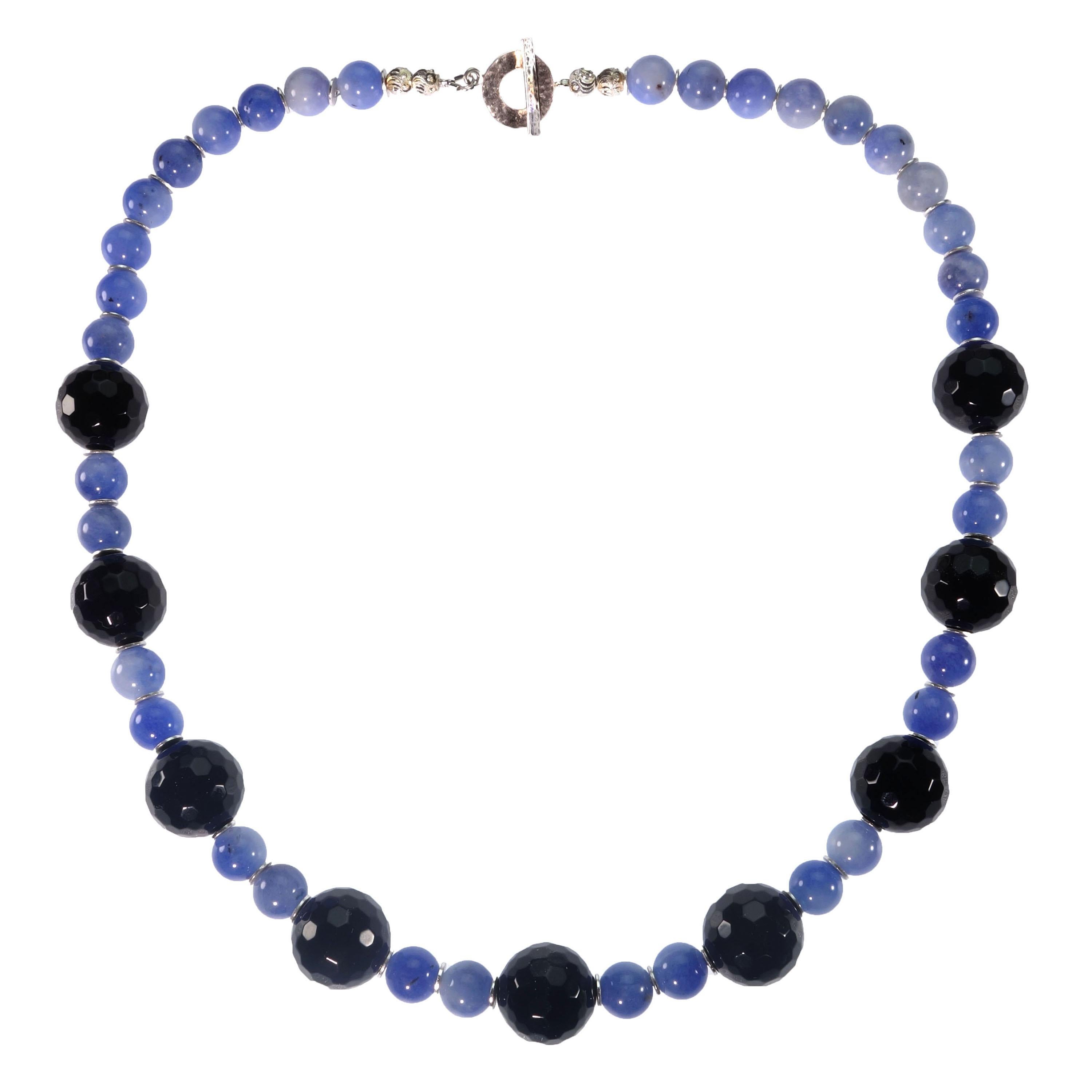 Artisan Gemjunky Elegant Black Onyx and Blue Agate Necklace