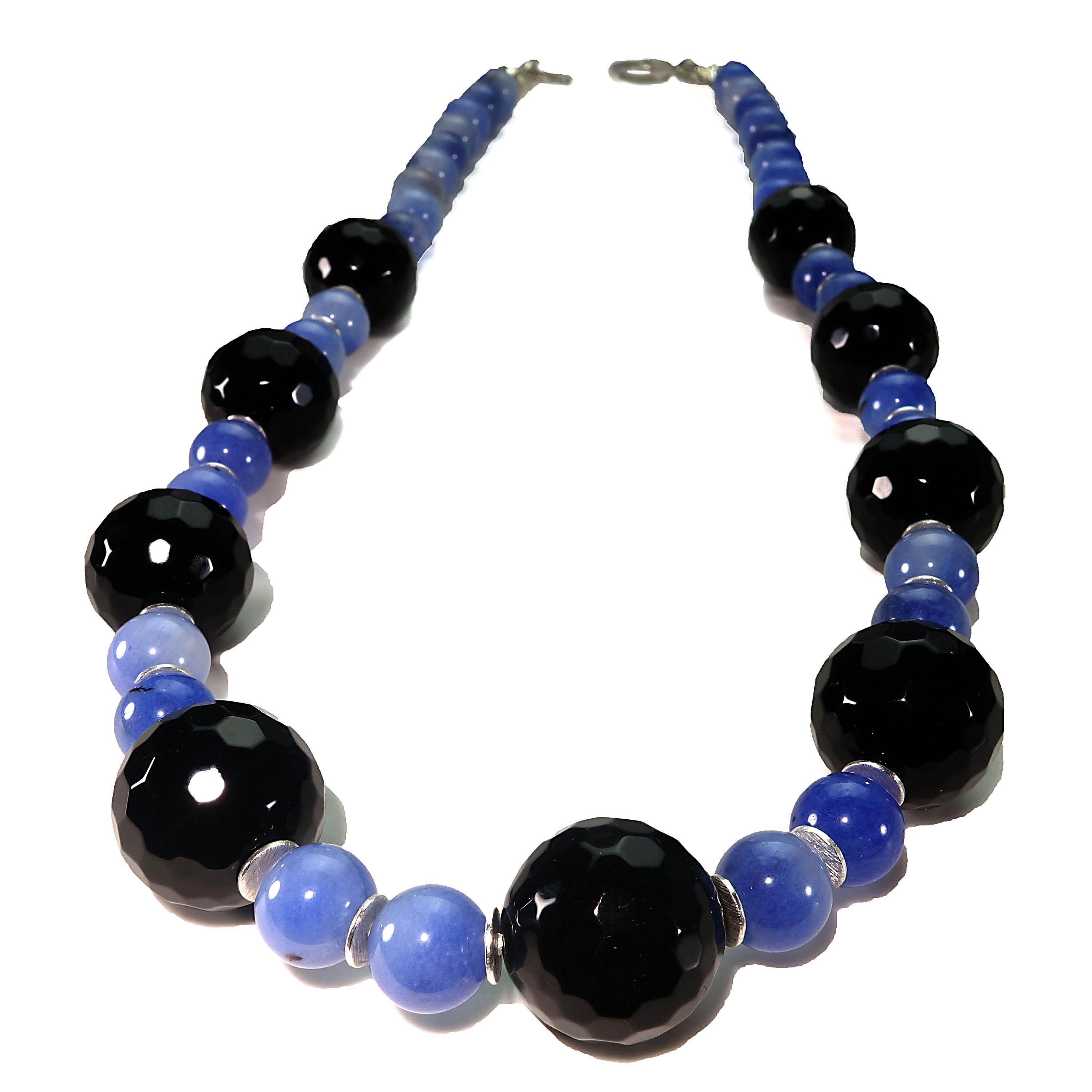Bead Gemjunky Elegant Black Onyx and Blue Agate Necklace