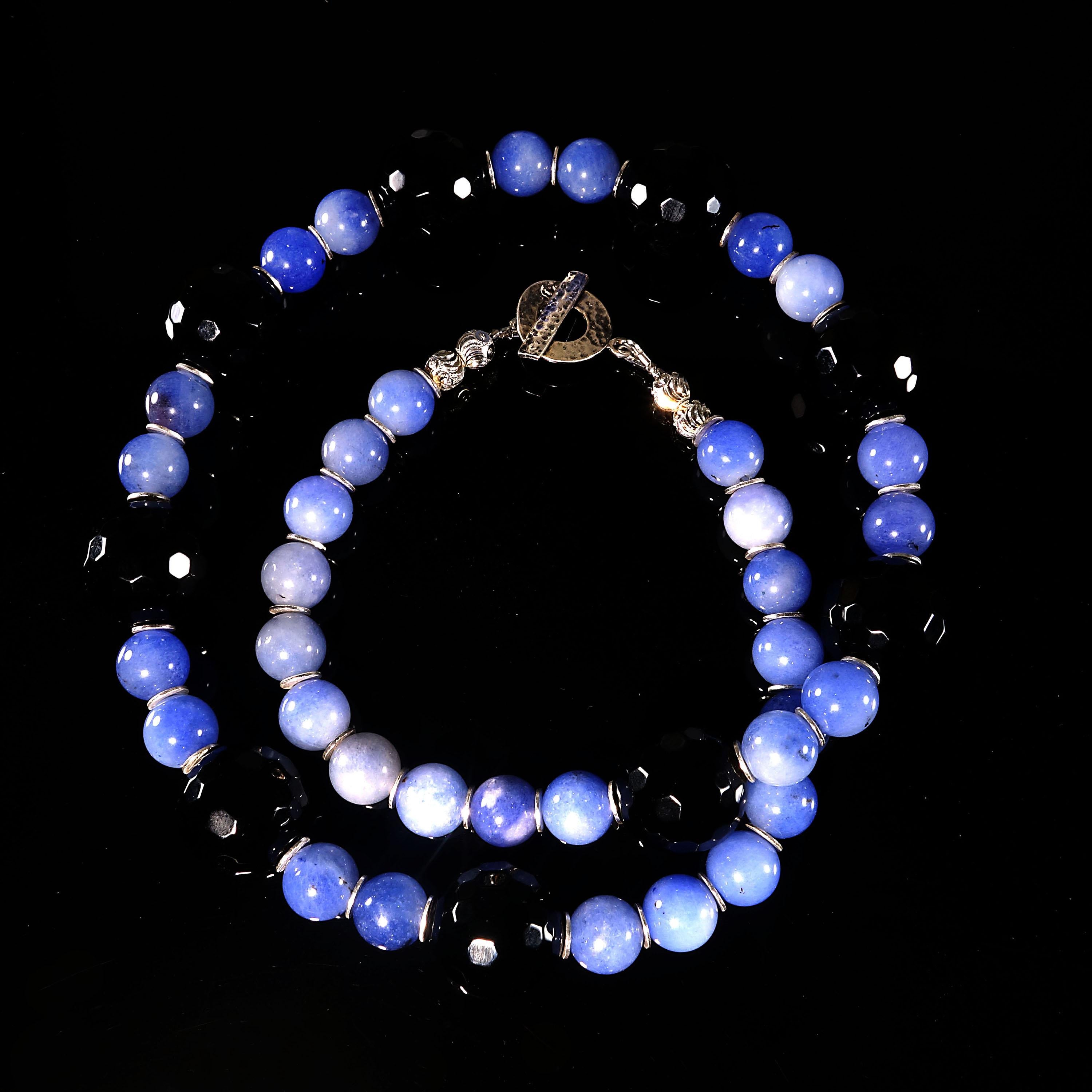 Women's or Men's Gemjunky Elegant Black Onyx and Blue Agate Necklace