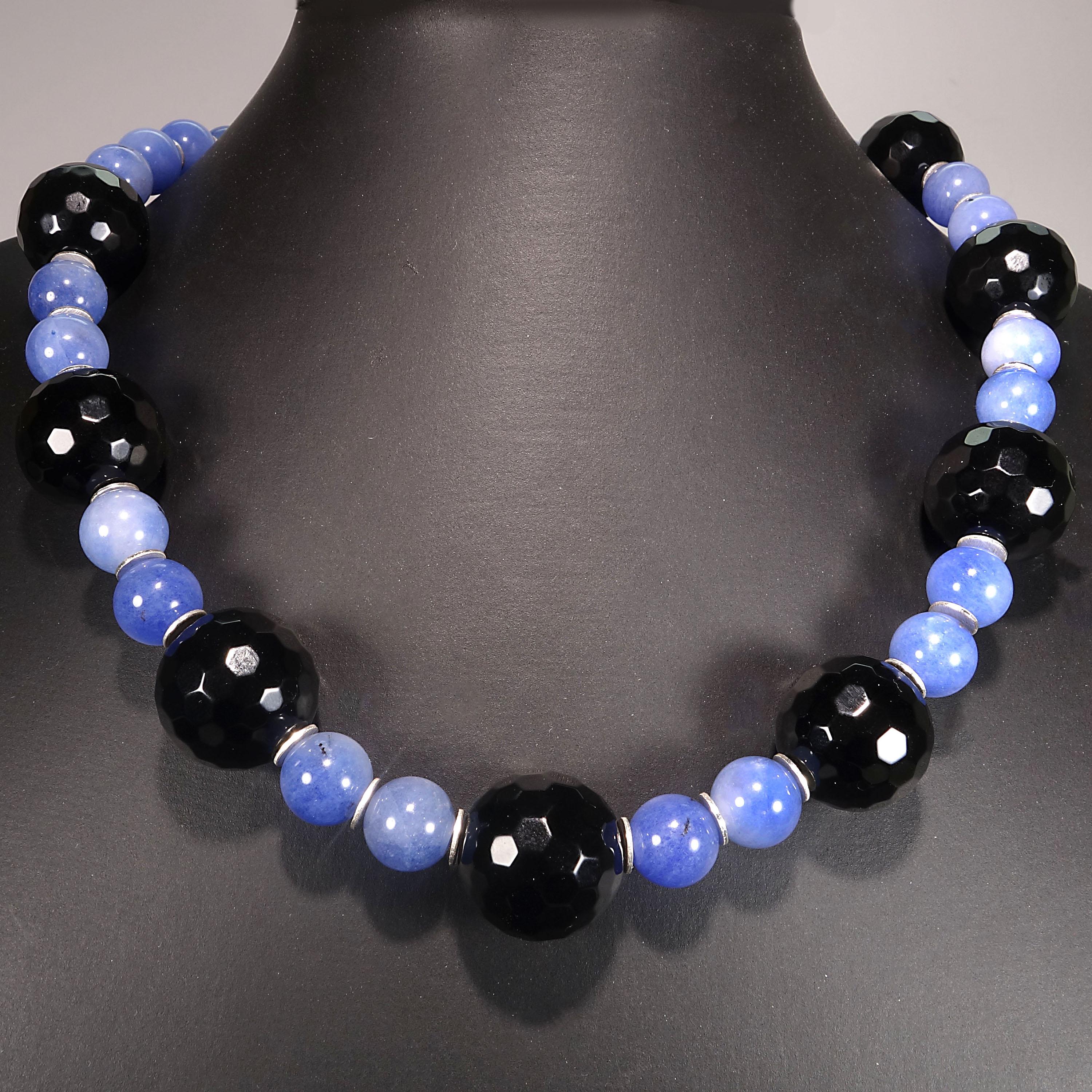 Gemjunky Elegant Black Onyx and Blue Agate Necklace 3