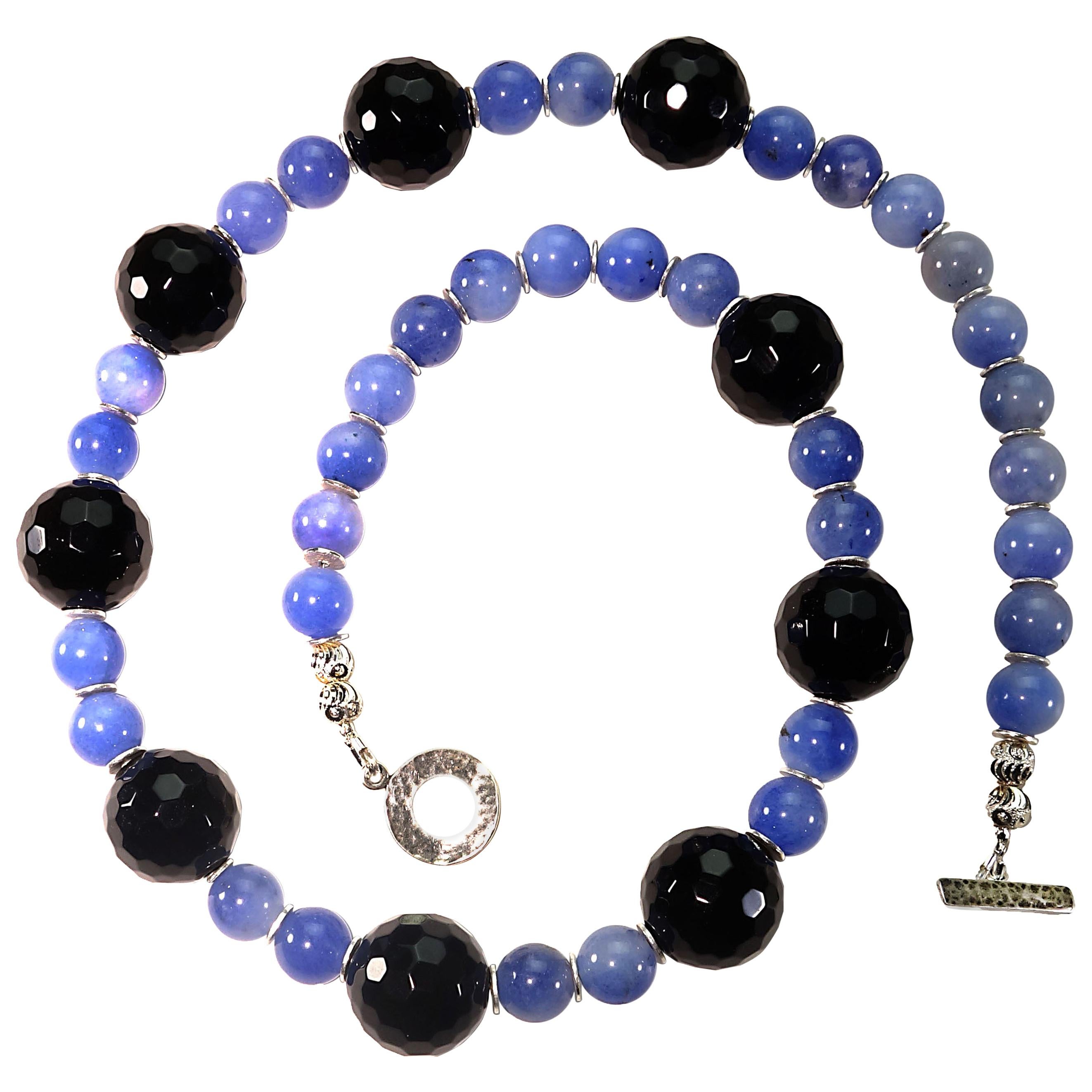 Gemjunky Elegant Black Onyx and Blue Agate Necklace