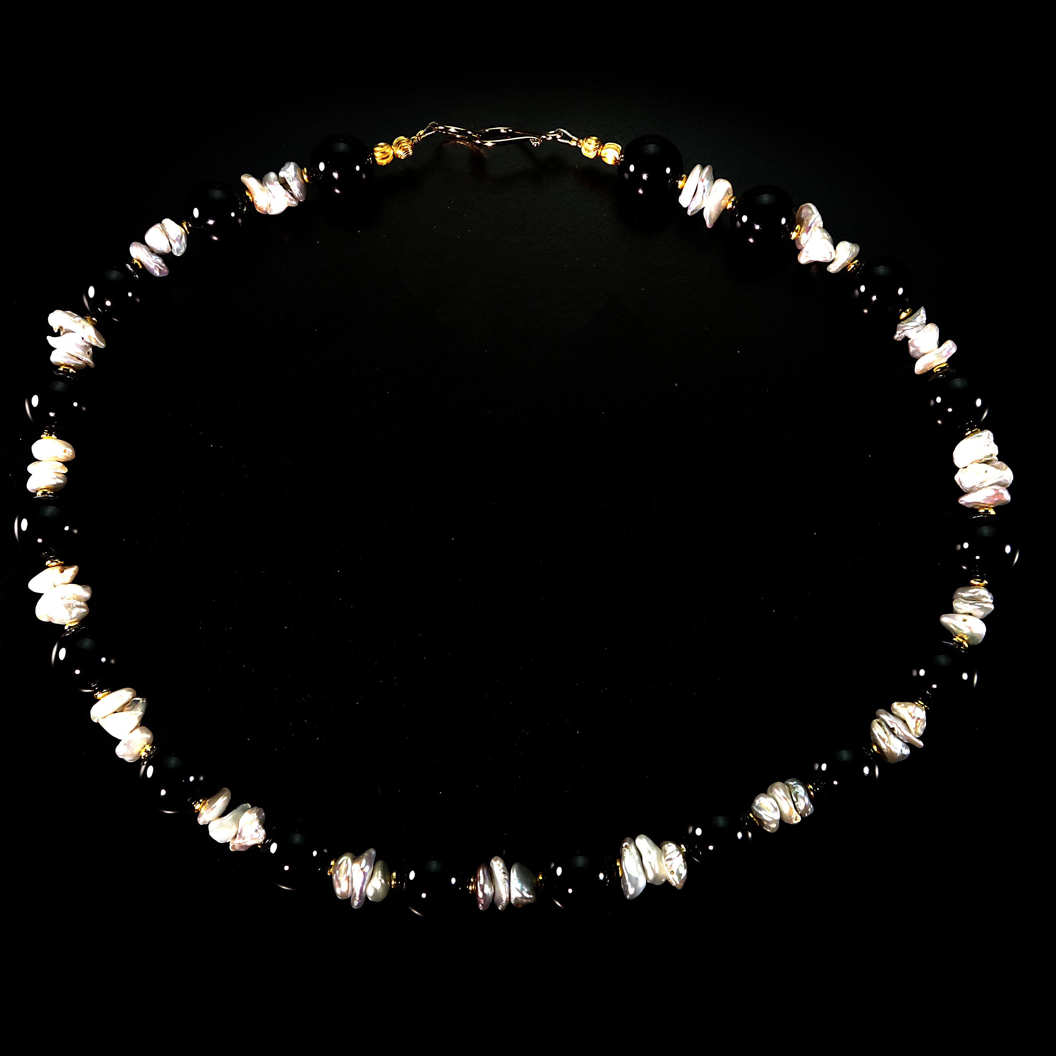 Artisan AJD Elegant Black Onyx and White Pearl Necklace June Birthstone  Great Gift!! For Sale