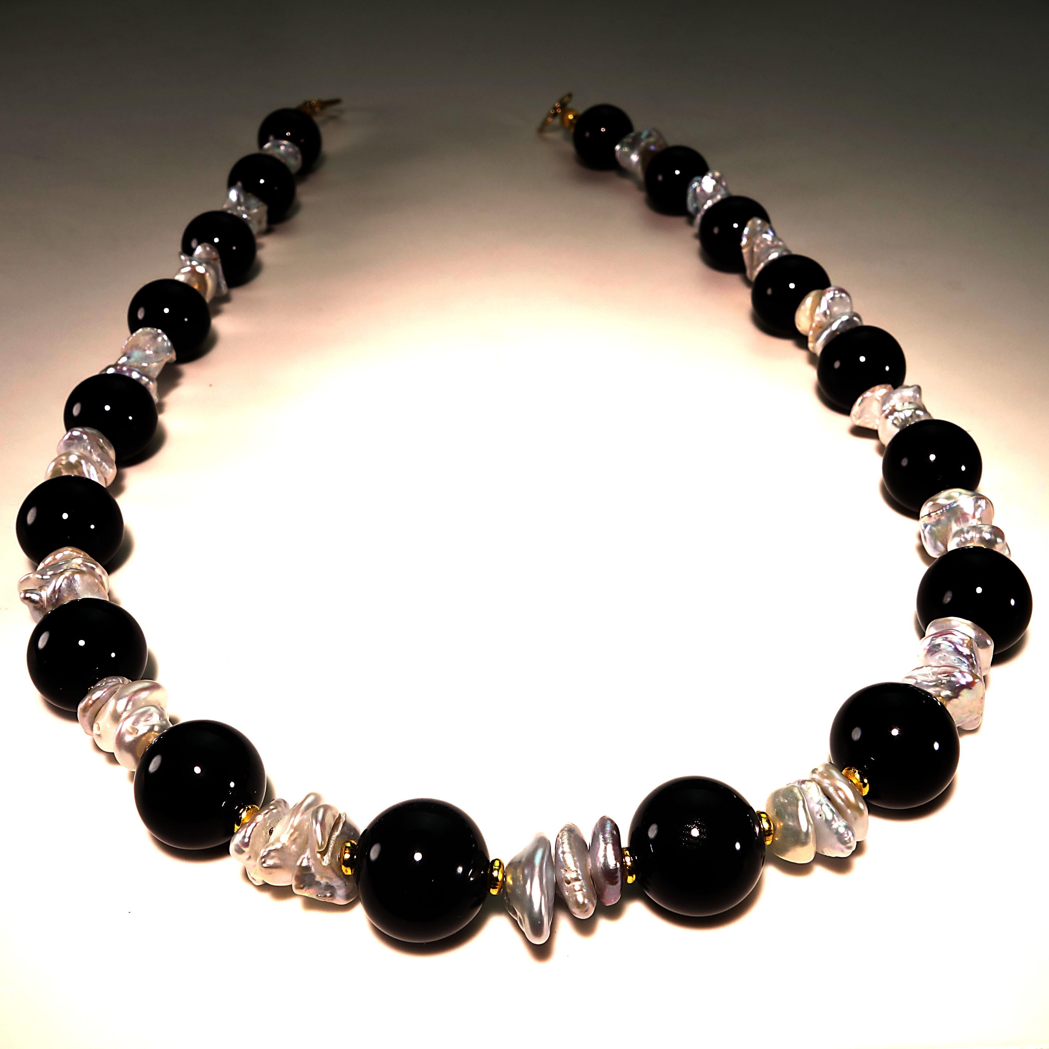Bead AJD Elegant Black Onyx and White Pearl Necklace June Birthstone  Great Gift!! For Sale