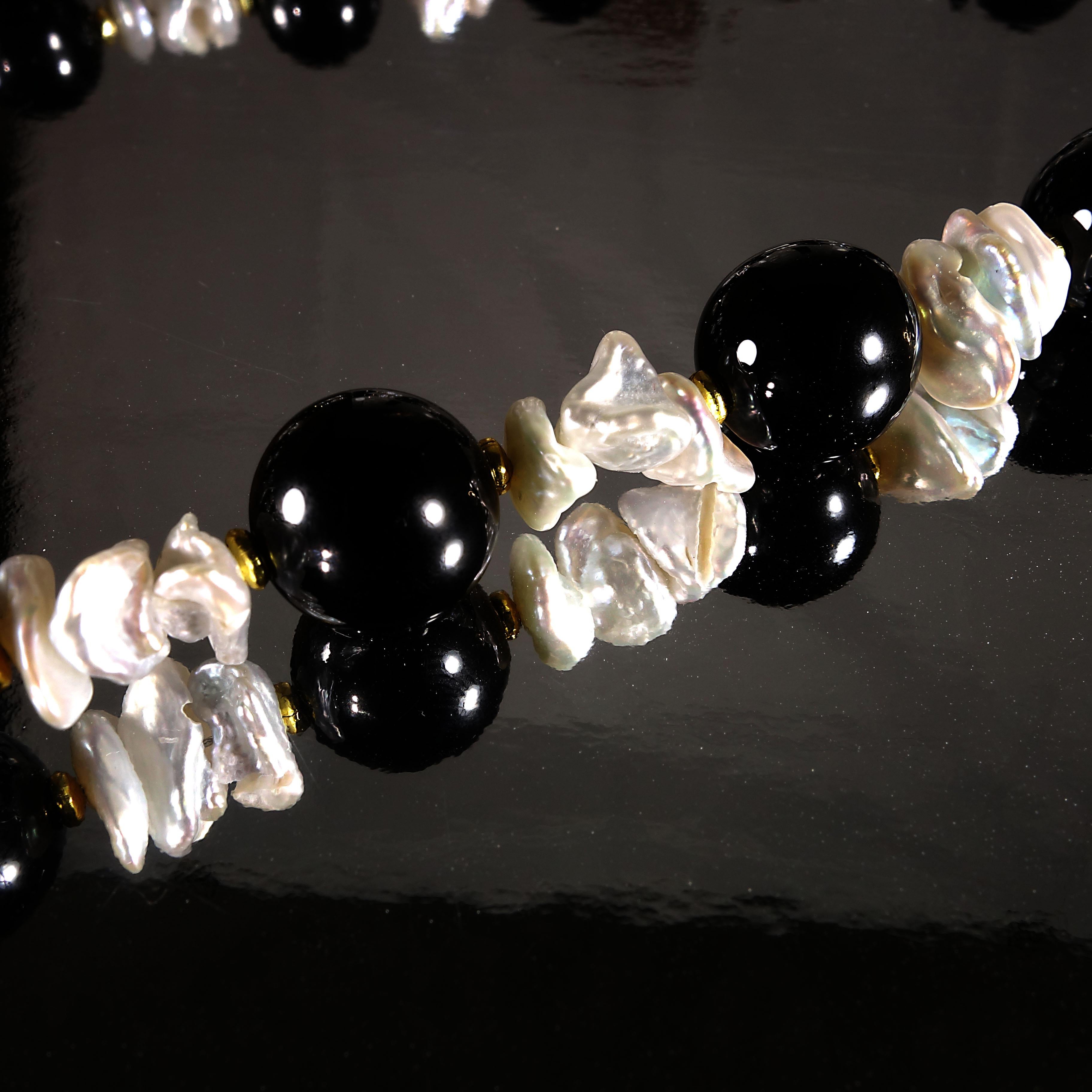 Women's or Men's AJD Elegant Black Onyx and White Pearl Necklace June Birthstone  Great Gift!! For Sale