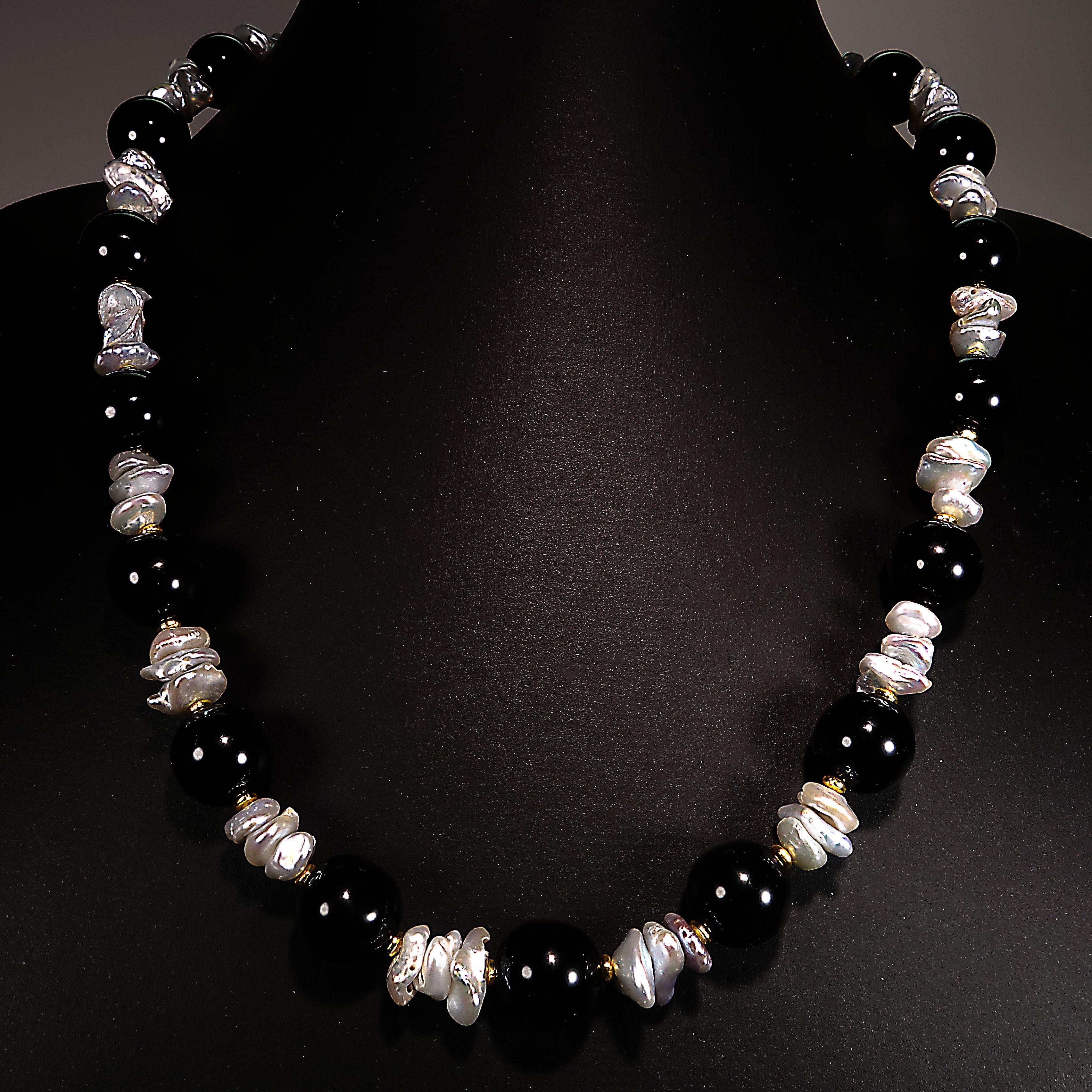 AJD Elegant Black Onyx and White Pearl Necklace June Birthstone  Great Gift!! For Sale 1