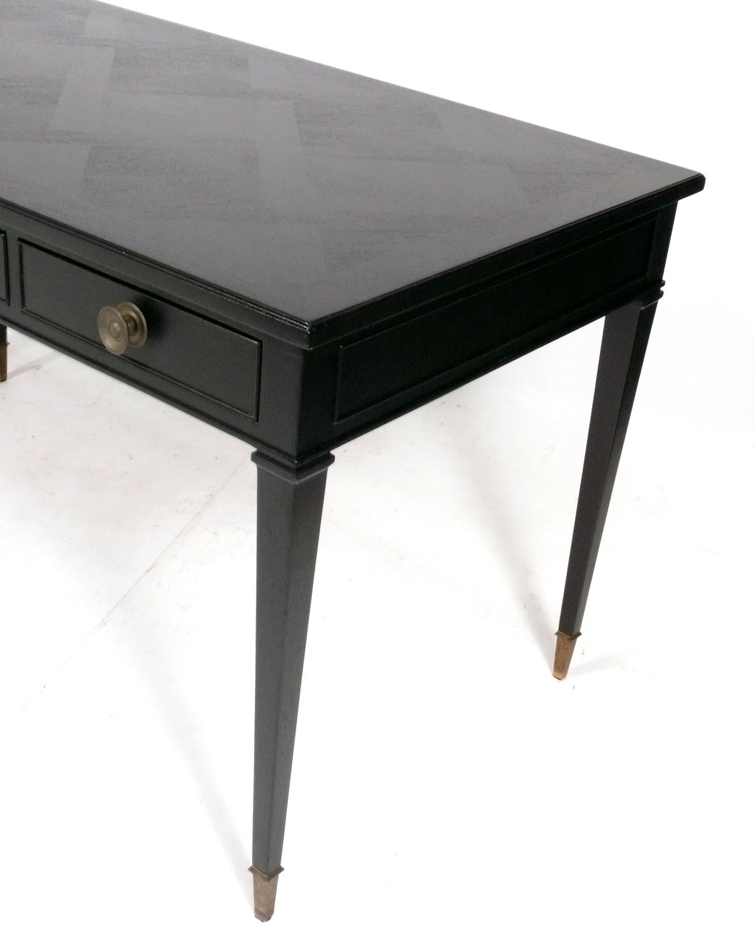Regency Elegant Black Stained French Style Bureau Plat or Desk by Kittinger For Sale