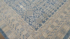 Elegant Blue and Ivory Hand Knotted Wool Khoton Rug 9'1''x12'