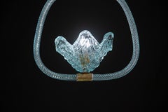 Elegant Blue Art Decò Barovier e Toso Pendant Light, Murano Glass, 1940s
