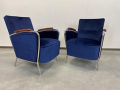 Elegant Blue Chrome Armchairs Jozsef Peresztegi