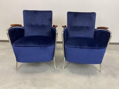 Elegant Blue Chrome Armchairs Jozsef Peresztegi
