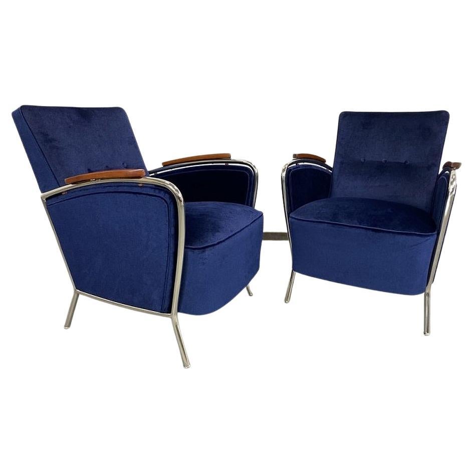 Poltrone eleganti blu cromate Jozsef Peresztegi