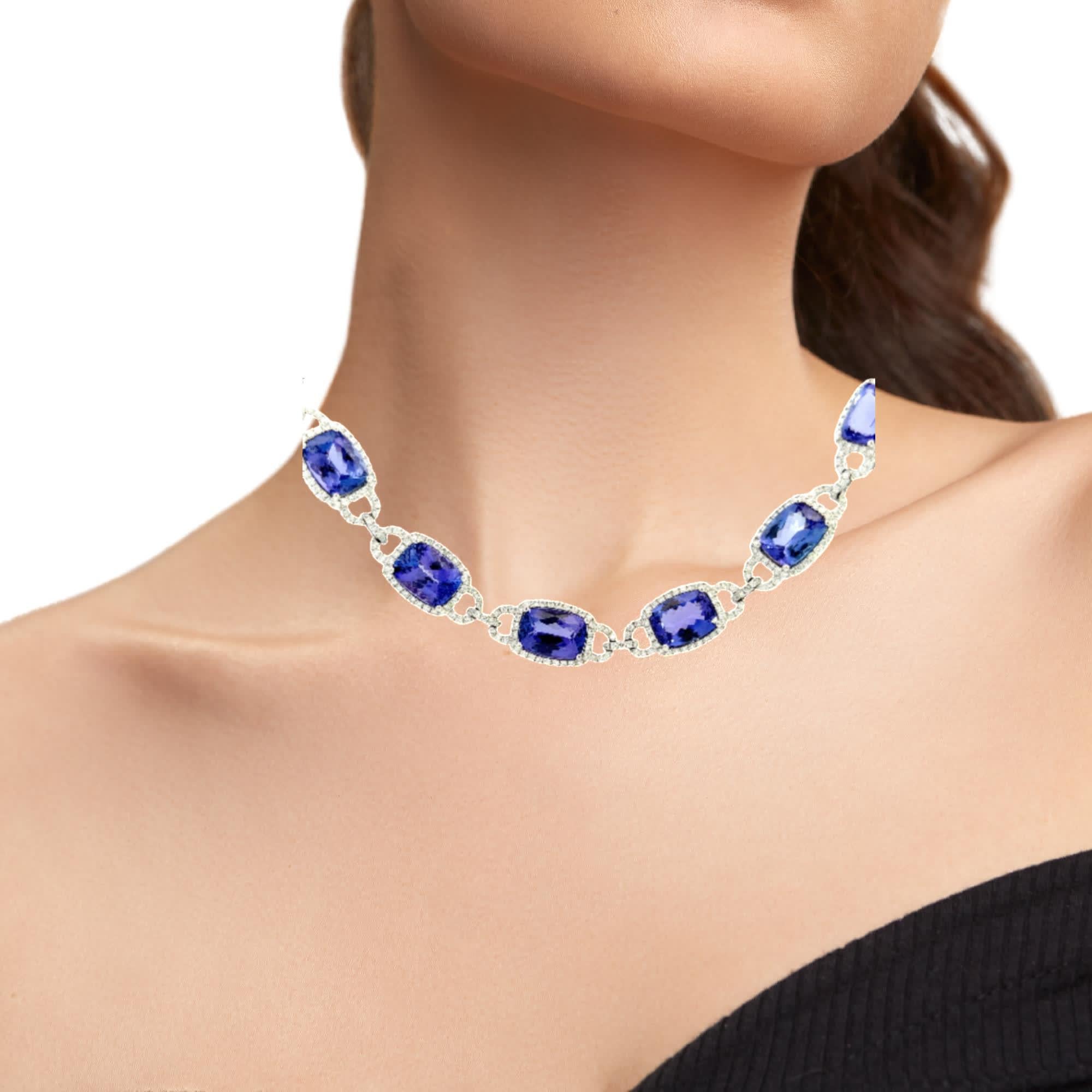 Elegante blaue Edelstein-Halskette Damen im Angebot