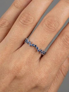 Elegant Blue Sapphire 14K (18K Custom) White Gold Stacking Ring
