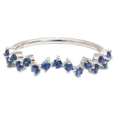 Elegant Blue Sapphire 14K (18K Custom) White Gold Stacking Ring