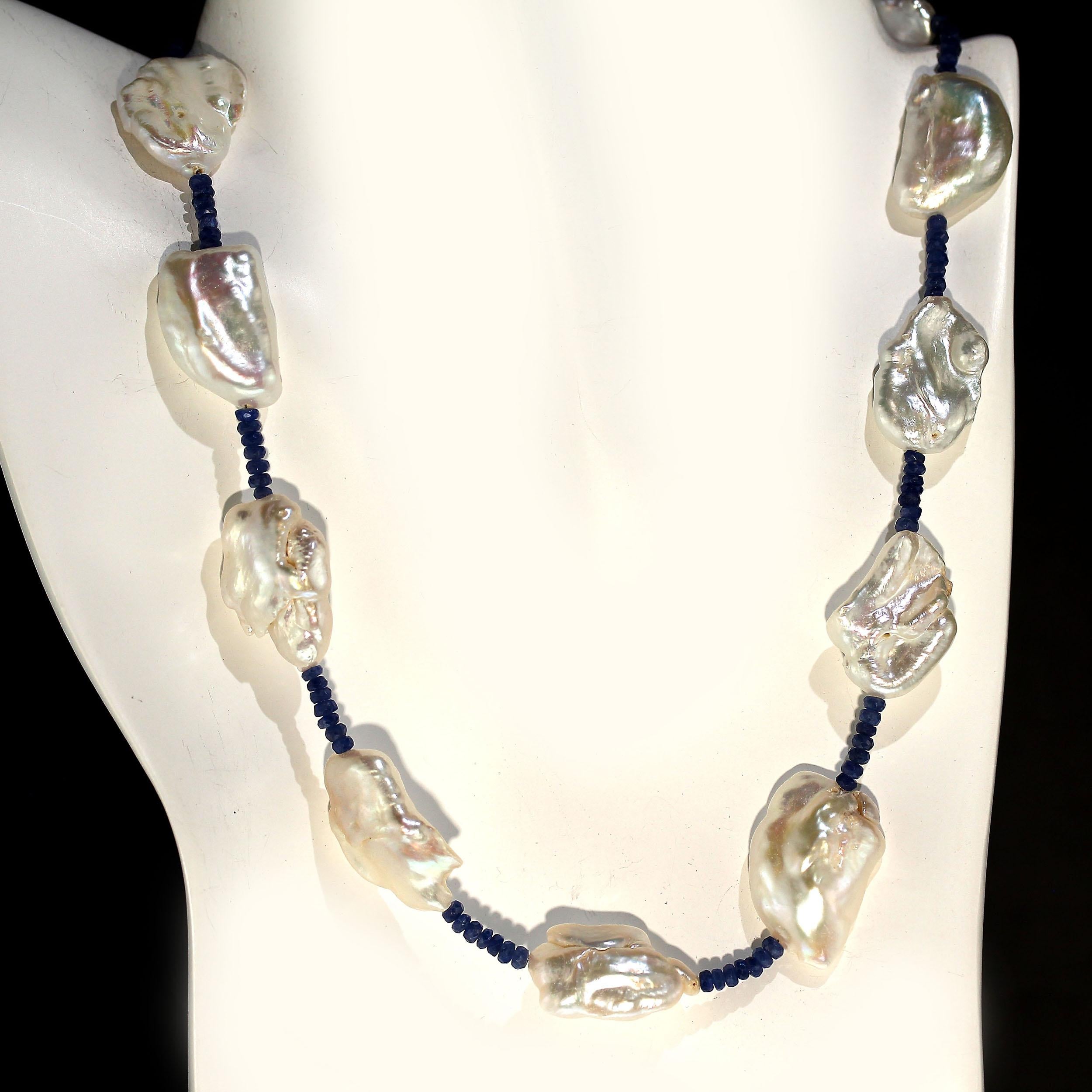 AJD Elegant 17 Inch Blue Sapphire & White Pearl Choker Necklace  June Birthstone In New Condition In Raleigh, NC