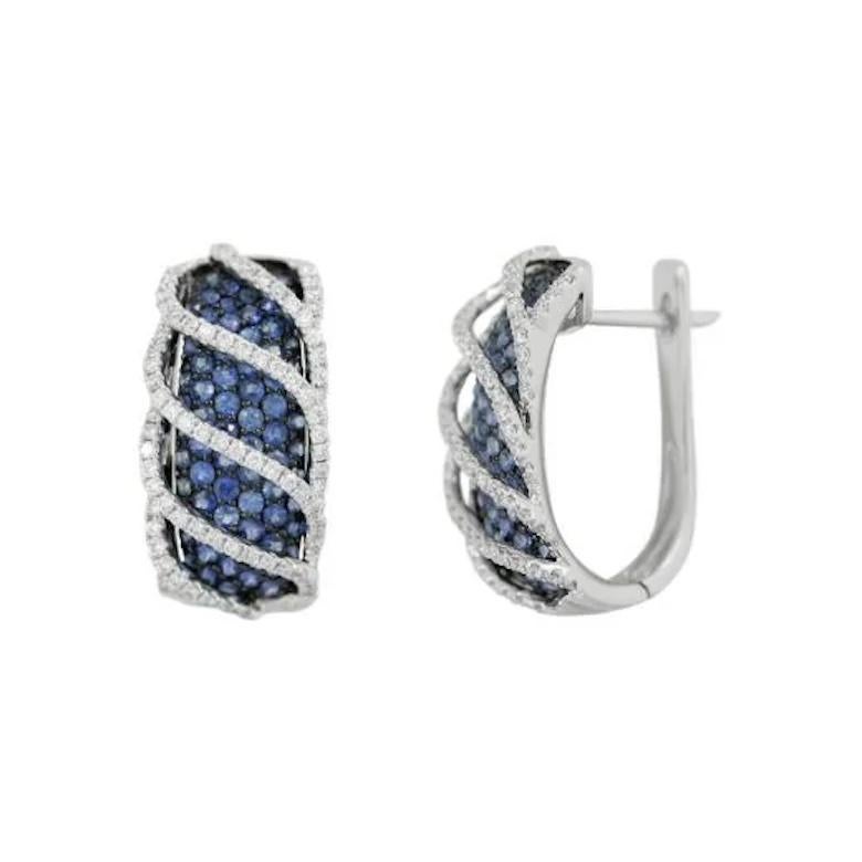 Elegante elegante Klappbrisur-Ohrringe mit blauem Saphir und Diamant aus Weißgold für Sie im Angebot