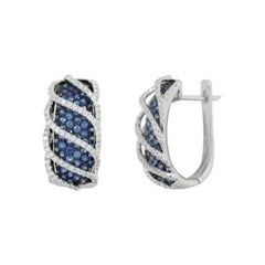 Elegante elegante Klappbrisur-Ohrringe mit blauem Saphir und Diamant aus Weißgold für Sie