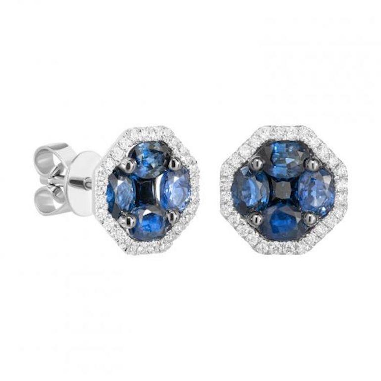 Elegante Ohrstecker mit blauem Saphir und Diamant aus Weißgold für Sie (Moderne) im Angebot
