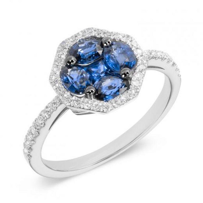 Elegante Ohrstecker mit blauem Saphir und Diamant aus Weißgold für Sie (Rundschliff) im Angebot